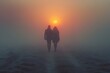 © kramynina - Couple walking in the fog at sunset