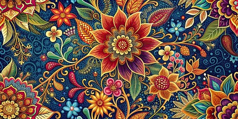 Wall Mural - Abstract floral background batik with vibrant colors and intricate patterns, batik, abstract, floral, background, vibrant