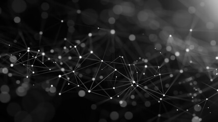 Poster - Glowing white particles form intricate connections on a dark background