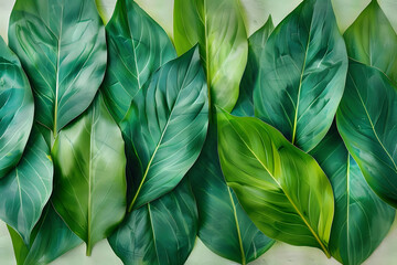 Wall Mural - watercolor background with green leaves