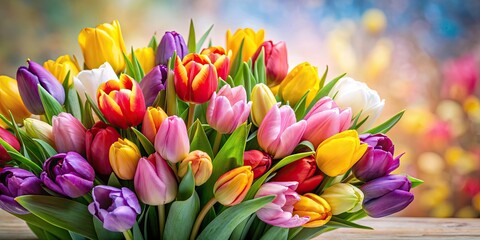 Wall Mural - Beautiful tulip bouquet with a colorful mix of flowers, spring, tulips, flowers, bouquet, vibrant, flora, nature