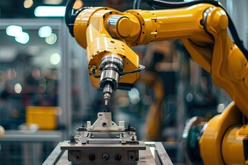 Poster - a robotic arm working on a machine in a factory