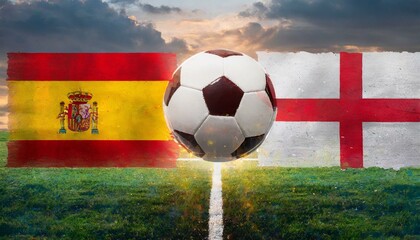 Wall Mural - Spain and England flag on background with football in the middle ,European Championship.