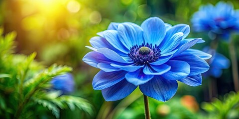 Poster - A beautiful blue flower blooming in a garden, floral, nature, plant, bloom, vibrant, petals, blossoming, botanical, colorful, delicate