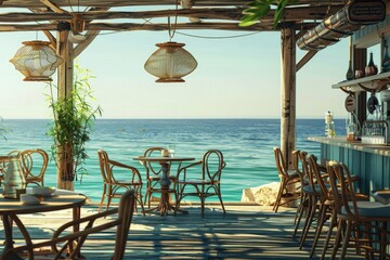 a restaurant with a view of the ocean