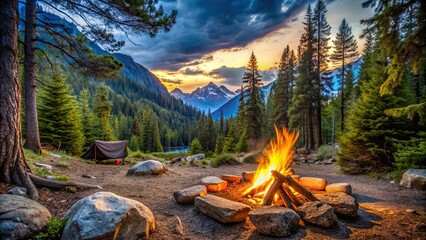 Poster - Camping in the mountains with the fire