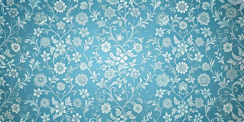 Canvas Print - Blue wallpaper with delicate floral pattern , blue, wallpaper, background, design, interior, decor, texture, vintage, floral