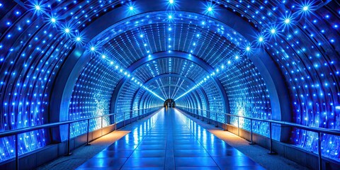 Canvas Print - Blue tunnel with vibrant lights inside an underground passage, tunnel, blue, lights, underground, colorful