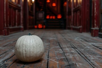 Wall Mural - Spooky Halloween pumpkin on rustic wooden floor