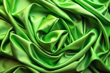 Wall Mural - Green Satin Fabric - A close-up image of green satin fabric, showing its smooth texture, soft folds, and silky sheen. - A close-up image of green satin fabric, showing its smooth texture, soft folds, 