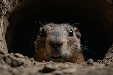 Canvas Print - Curious ground squirrel peeking out of burrow