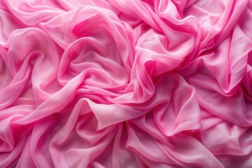 Poster - Pink Fabric Texture - Close-up of a pink fabric texture with soft folds and drapes - Close-up of a pink fabric texture with soft folds and drapes