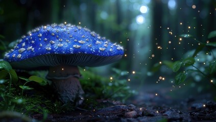 Poster - Enchanted forest mushroom with glowing lights