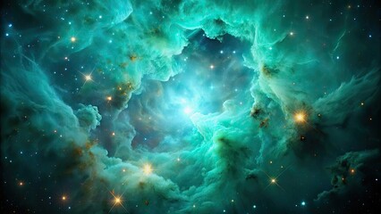 Wall Mural - beautiful of a turquoise green nebula , space, galaxy, cosmic, celestial, colorful, vibrant, stars, 