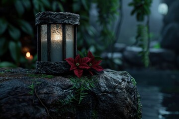 Poster - Cozy winter lantern in forest