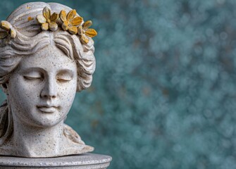 Poster - Serene stone statue with floral crown