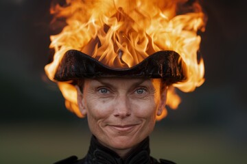 Wall Mural - woman with fiery hair and intense expression