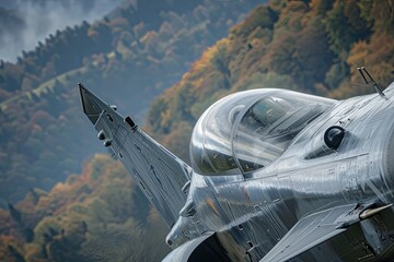 Wall Mural - a silver fighter jet sitting on top of a runway