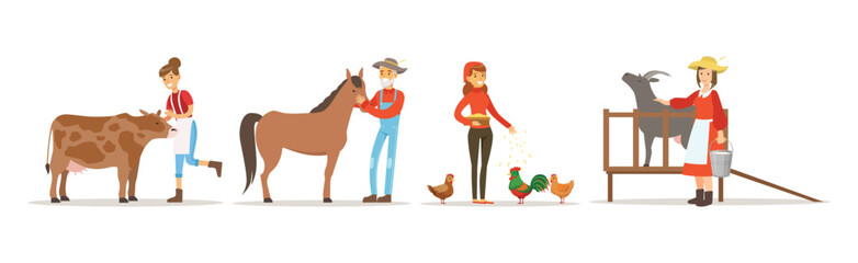 Poster - People Farmer Character Breeding Animal and Livestock Vector Set