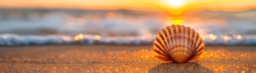 A close up of a seashell on the sand