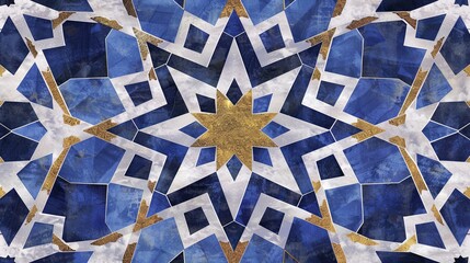 Sticker - A beautiful and intricate geometric pattern of blue, gold and white Islamic