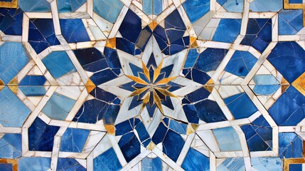 Sticker - A beautiful and intricate geometric pattern of blue, gold and white Islamic