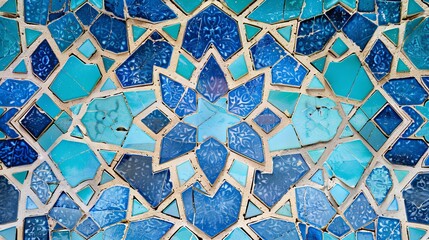 Poster - A close up of an intricate geometric pattern in blue and turquoise