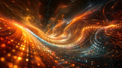 Poster - Abstract energy waves in a futuristic cyber space
