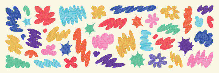 abstract rough squiggle shapes set. creative color doodles with hand drawn textures. trendy colorful
