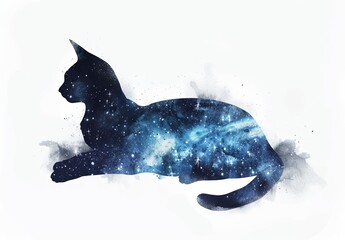 Wall Mural - A double exposure illustration of a cat with a starry night sky