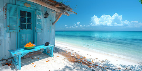 Wall Mural - little beach house on the white sand of tropical island,  perfect for wallpaper