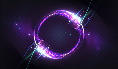 Poster - neon light ring isolated on transparent background. vector realistic illustration of abstract shiny 
