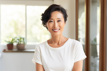 Wall Mural - portrait of a asian woman smiling at home