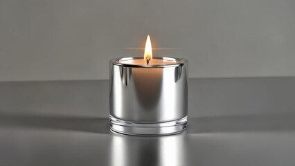 Canvas Print -  Glowing candle in sleek silver holder