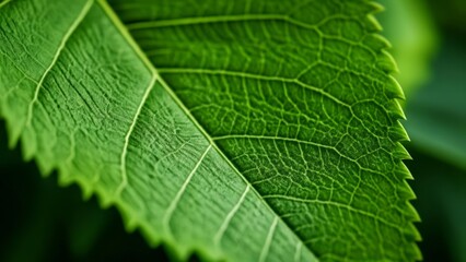 Wall Mural -  Vibrant green leaf with intricate vein pattern