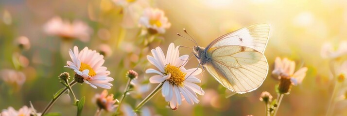 Wall Mural - Beautiful butterfly on flower in spring nature.