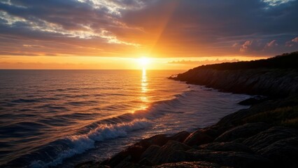 Wall Mural -  Sunsets golden glow meets the seas tranquil blue