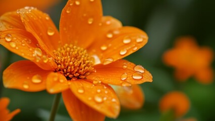 Canvas Print -  Raindrops on a vibrant orange flower