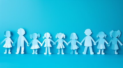 Poster - Minimal 2D paper crafts art of children holding hands around the world for International Peace Day Stock Photo with copy space