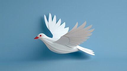 Poster - Minimal style 2D paper crafts art of a white dove carrying a peace banner Stock Photo with copy space