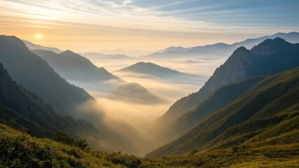 Wall Mural -  Majestic Mountains and Misty Valleys