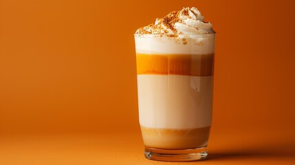 Poster - Buttered Rum Latte: A buttered rum latte in a clear glass, featuring its creamy l