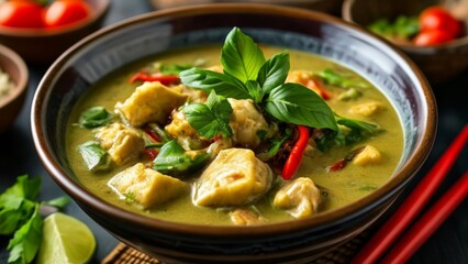 Sticker -  Delicious Thai Green Curry with Vegetables and Tofu