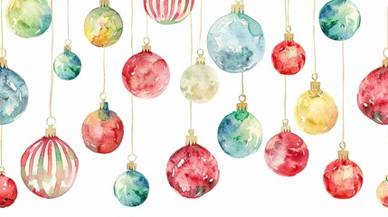 Wall Mural - Christmas Ornaments Watercolor Hanging Design