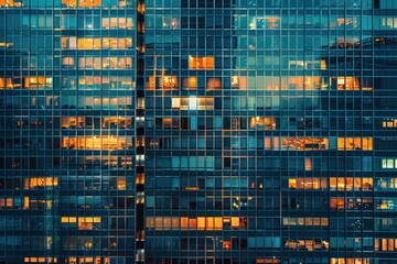 Wall Mural - Pattern of office buildings windows illuminated at night