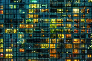 Wall Mural - Pattern of office buildings windows illuminated at night