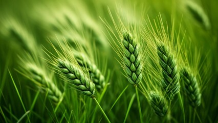 Wall Mural -  Vibrant green wheat stalks in a field