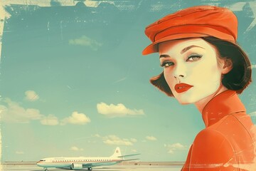 Evokes nostalgia for the golden age of air travel, highlighting the fashion and elegance of the era.