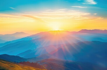 Poster - Sunrise over the mountains, colorful sky.