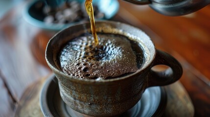 Canvas Print - Indonesian Style Kopi Tubruk Unfiltered Coffee with Hot Water and Sugar